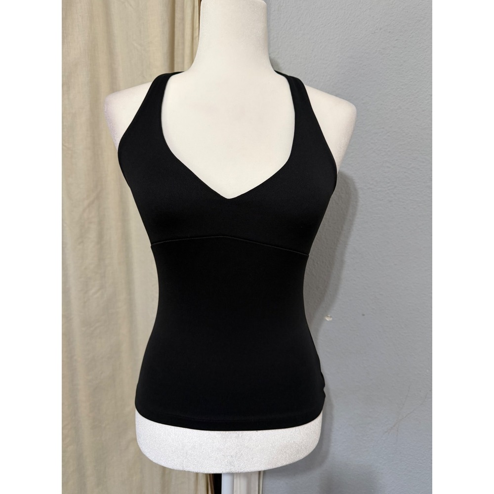 Y2K Bebe Womens Size M Black V-Neck Halter Top Slim Fit Open Back Made in USA